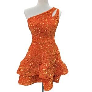 NWT Orange One Shoulder Tank Sequin Short Dress
